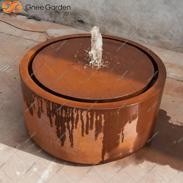 Sodobna vodna fontana iz jekla Corten z LED lučmi