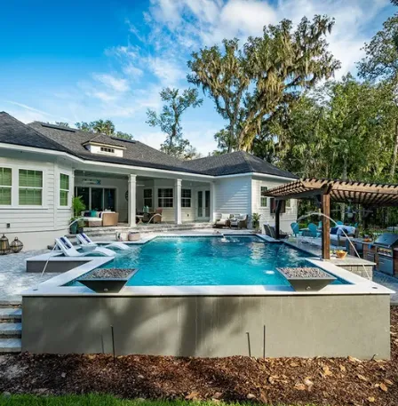 Pool Fire Bowl Waterfall Swimming Pool Fire Pit Waterfall